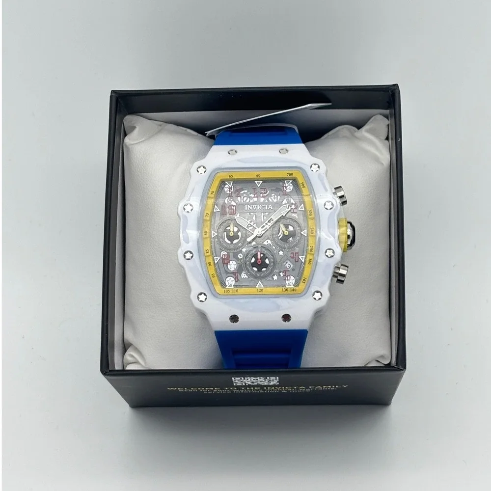 Invicta S1 Rally Chronograph White Case Blue Silicone Strap Watch 42161 New